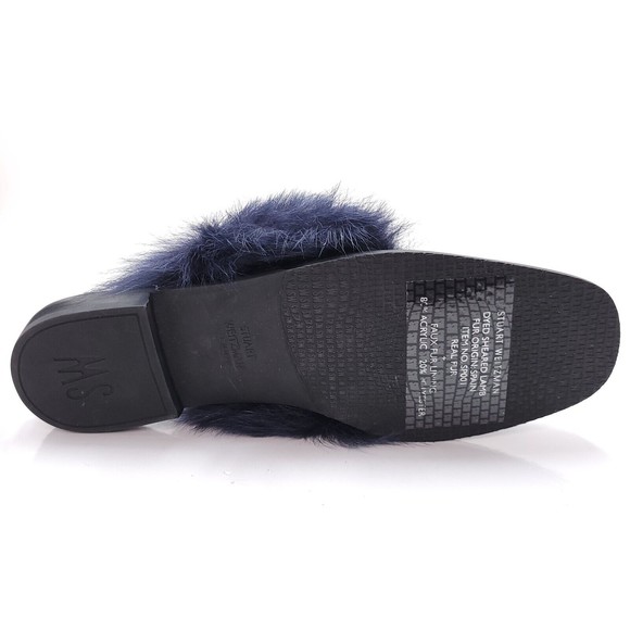 Stuart Weitzman Furgetit Raven Long Claw Blue Shearling Black Suede Mules Sz 7.5 - Picture 6 of 9